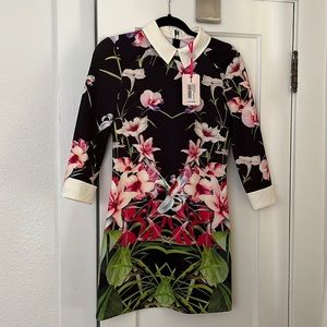 Ted baker black floral mini dress. Ted baker size 1, fits like women’s size 2
